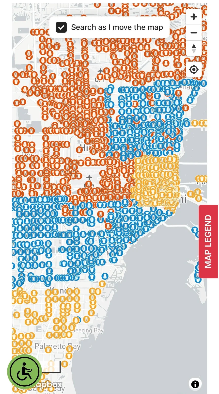 Map of traffic signals across Miami-Dade County