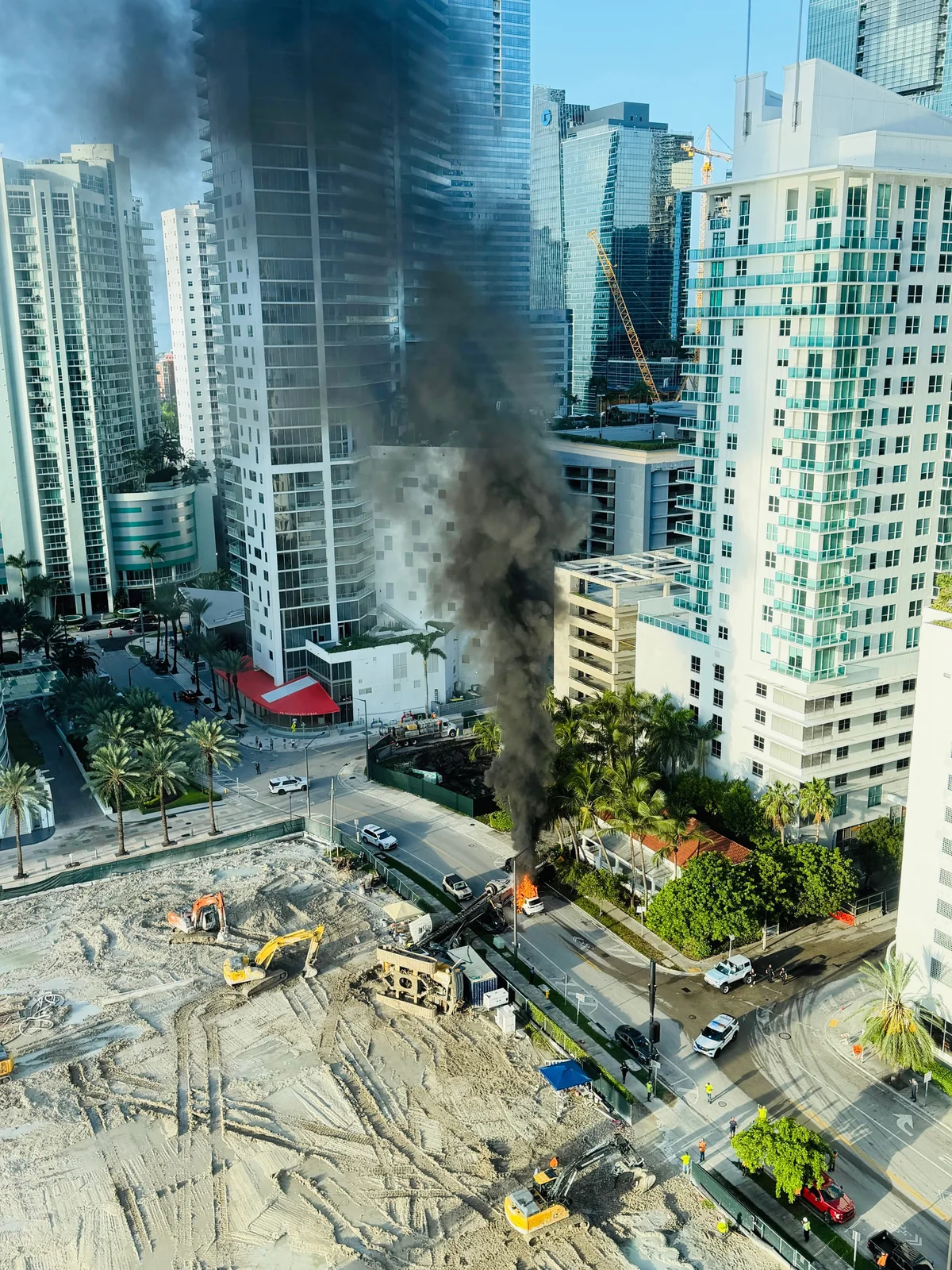 Aerial view of the construction site on Brickell Bay Drive