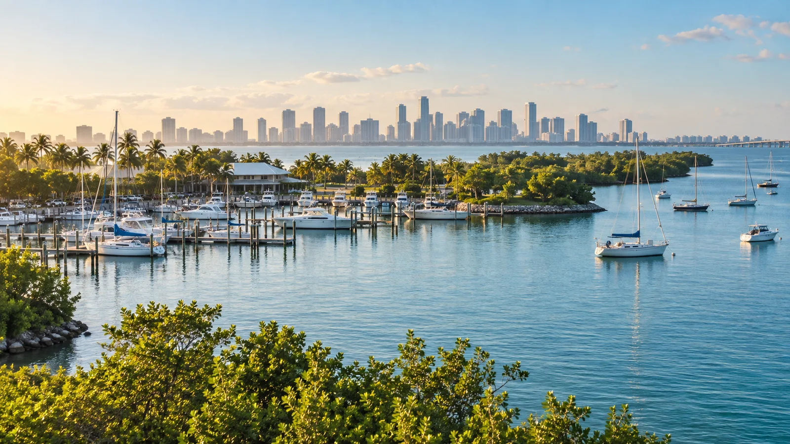 Virginia Key marina and waterfront with boats in the bay